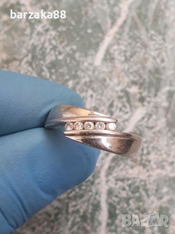 Сребърен пръстен с циркони 5 броя, снимка 3 - Пръстени - 45959728