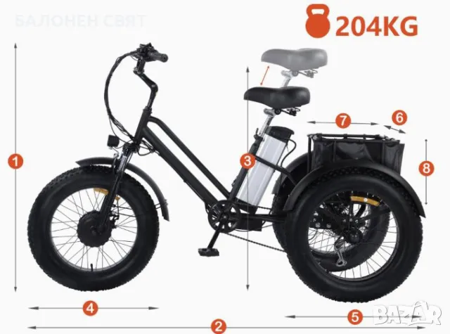 500W 48V 20" Електрически Хибрид Велосипед Триколка FAT TIRE , снимка 3 - Велосипеди - 47238158