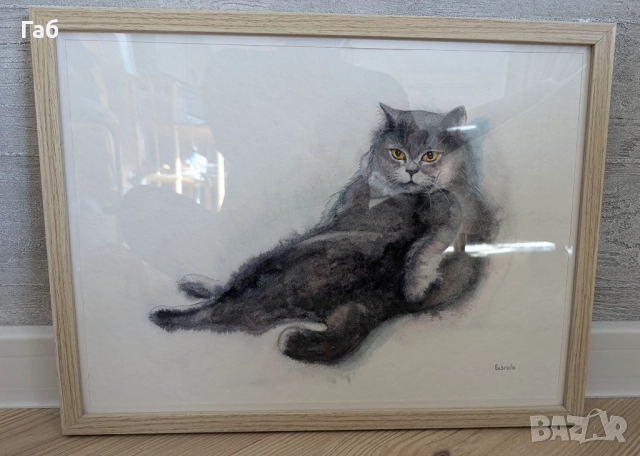 Невероятен Акварел, пухкава котка, изкуство, авторска картина, оригинал, коте, коледен подарък, снимка 4 - Картини - 52733226