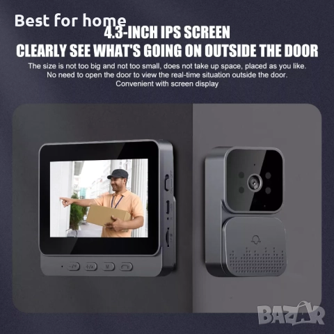 4.3" Безжичен, интелигентен видеозвънец с камера и 4.3" монитор, снимка 8 - Други - 51592170