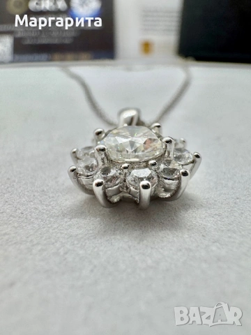 Сребърно колие с мойсанит (диамант)1 карат, снимка 5 - Колиета, медальони, синджири - 53205726