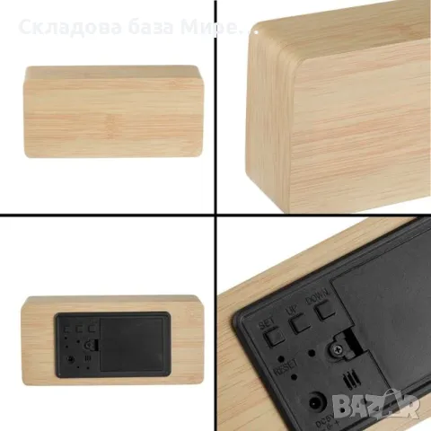 Настолен часовник,будилник,Термометар,Влагометар,USB,3 AAA,Дата,3 аларми,15х4х7 сантиметра, снимка 3 - Стенни часовници - 48325401