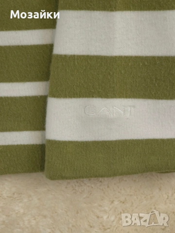 Gant раирана блуза с дълъг ръкав като ново, размер M, маслено зелено и бяло, снимка 4 - Блузи - 53595967