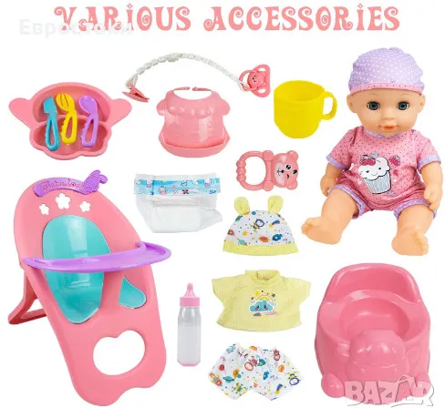 Игрален комплект с кукла и аксесоари RedCrab Baby Doll Toys Set, 15 част, кукла 30 см, снимка 3 - Кукли - 47569223