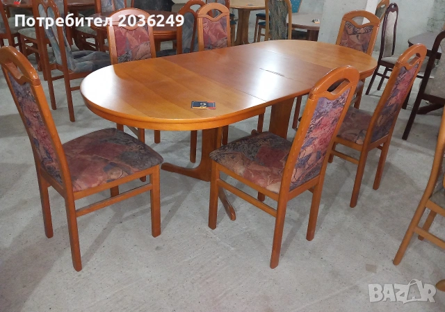 Комплект масивна разтегателна маса- Автомат с 6 стола