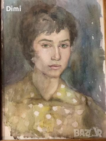 ЕВГЕНИ ПОПТОШЕВ акварел портрет, снимка 2 - Картини - 52827031