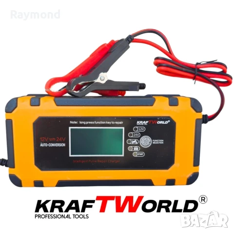 Автоматично зарядно за акумулатори KraftWorld 12V с LCD дисплей и ремонтен режим, снимка 2 - Аксесоари и консумативи - 51027154