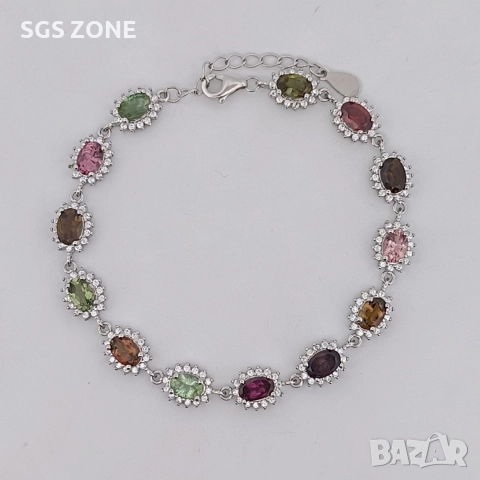 Ръчно изработена сребърна гривна с мулти турмалин, снимка 16 - Гривни - 52577758