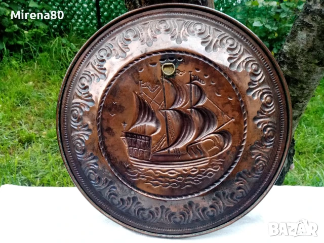 Стара медна чиния, снимка 3 - Антикварни и старинни предмети - 50443357