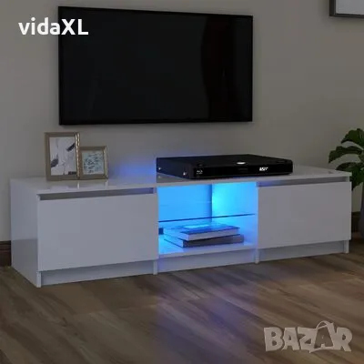 vidaXL ТВ шкаф с LED осветление, бял гланц, 140x40x35,5 см(SKU:804298), снимка 2 - Шкафове - 48914371