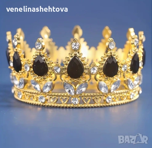 Златиста корона тиара с цветни камъни за декорация на торта , снимка 3 - Други - 53126122