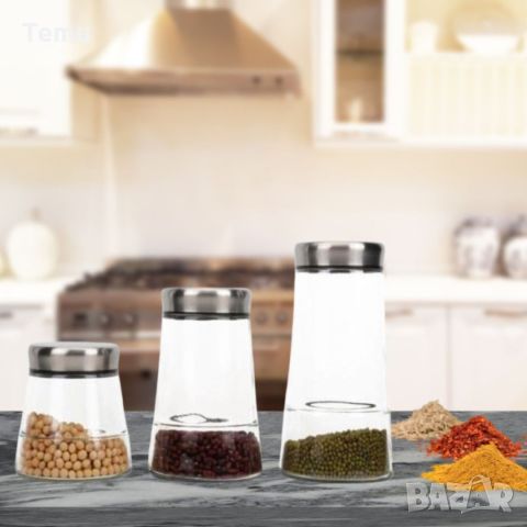 Комплект от три броя стъклени солнички за подправки, снимка 3 - Аксесоари за кухня - 45773453