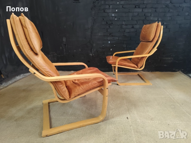 Чифт кожени столове Poang от Нобору Накамура, снимка 3 - Столове - 52267752