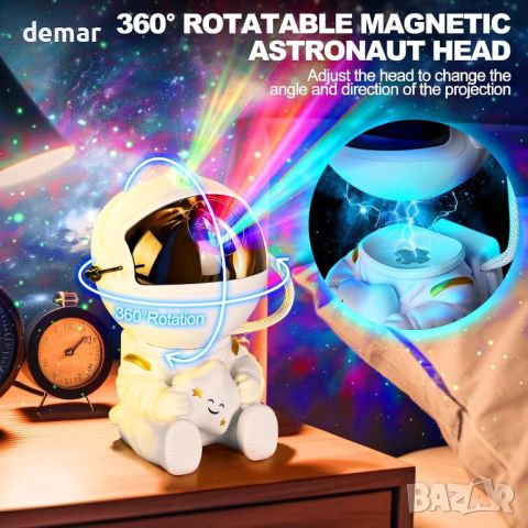 Звезден LED проектор астронавт Nebula Spaceman Light, 360° регулируем, дистанционно , снимка 8 - Детски нощни лампи - 45608213