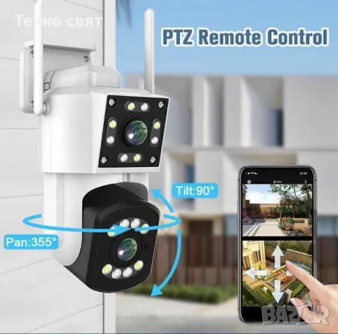 ТОП ЦЕНА Двойна Smart camera DUAL LENS WiFi безжична камера 5G 4x zoom, снимка 2 - IP камери - 47695419