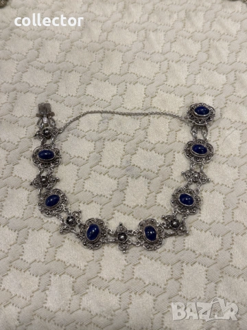 Сребърна гривна с естествени камъни - Лапис Лазули. №8009, снимка 2 - Гривни - 53947215
