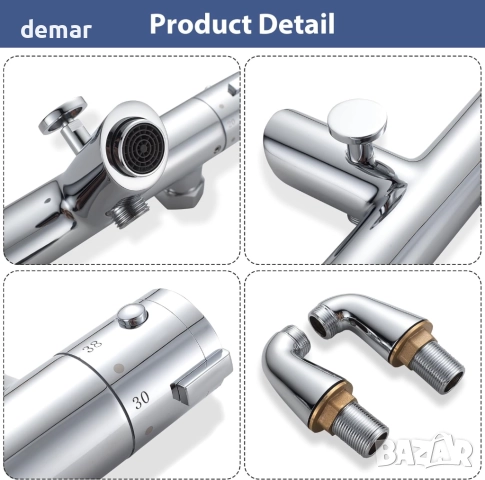 Кръгъл термостатичен смесител за вана, хром, снимка 7 - Смесители - 52465322