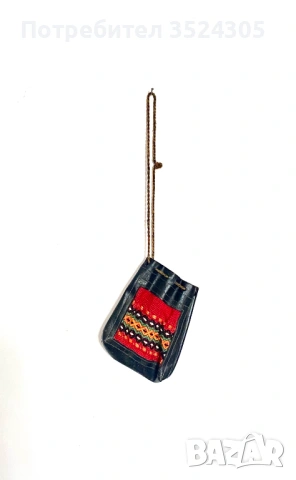 Битова кожена-плат-шевица торбичка