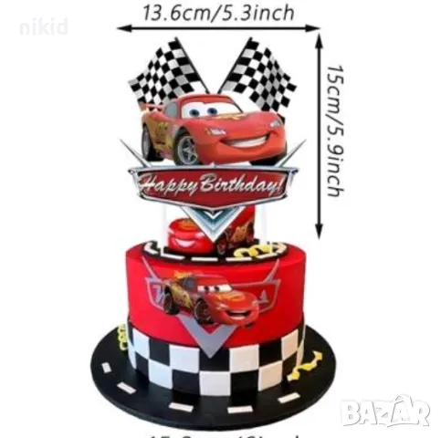 Макуин Маккуин колите коли McQueen cars червена кола Happy Birthday картонен топер украса за торта , снимка 2 - Други - 48992071