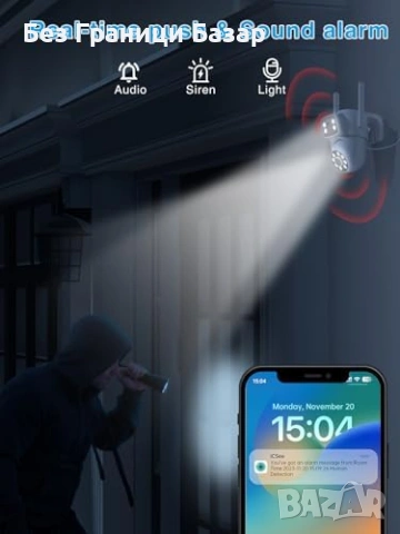 Нова 6MP 3K WiFi външна камера двоен обектив 360° PTZ IP66 за охрана дом, снимка 6 - IP камери - 53375339