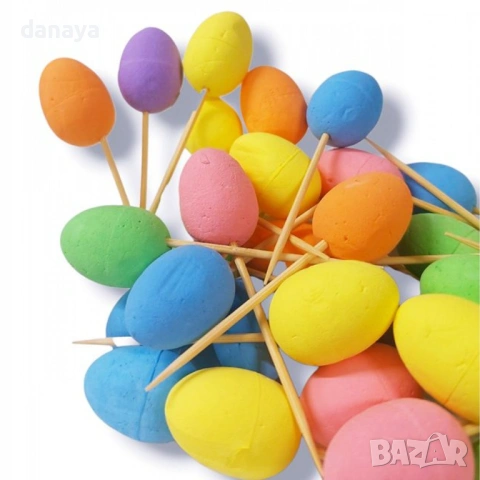 6438 Парти клечки за хапки с цветни великденски яйца – 36 броя, 6.5 см, снимка 4 - Аксесоари за кухня - 53666582