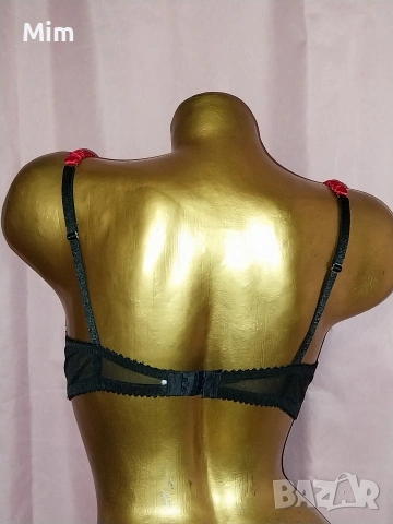 75 В Червен сатенен сутиен с черна дантела , снимка 5 - Бельо - 53207786