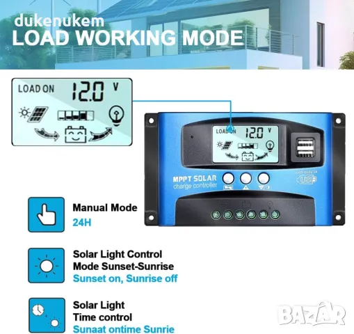 НОВ! Соларен контролер MPPT 100A, LCD екран, 12/24 V, 2xUSB, снимка 7 - Друга електроника - 47458220