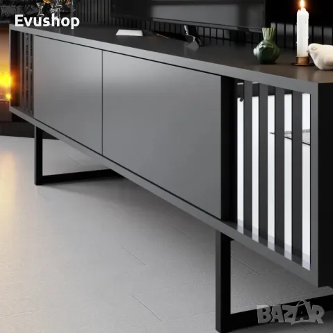 Blackline ТВ Шкаф с Метални Крака - Антрацит, снимка 4 - Шкафове - 50424349