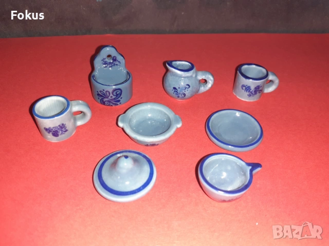 Порцеланов син сервиз миниатюри - порцелан миниатюра, снимка 5 - Антикварни и старинни предмети - 53422544