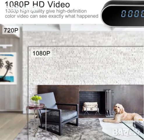 Часовник с камера, HD 1080P WiFi камера с будилник с нощно виждане, снимка 6 - Камери - 49160630