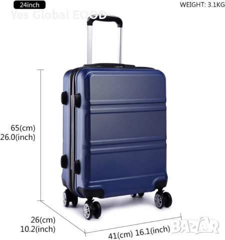 KONO твърд куфар 55 см 39 л с 4 колела и TSA ключалка тъмносин