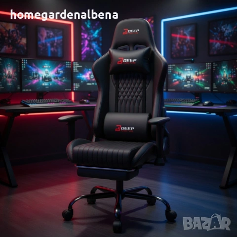 Ергономичен стол геймърски / офис с поставка за крака, регулируем, 3D подлакътници