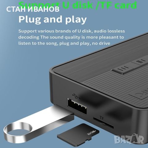 Безжичен стерео аудио приемник и предавател D400, Bluetooth 5.3, USB, TF Card, Optical, снимка 15 - Аудиосистеми - 45673181