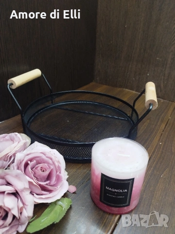 НОВ Кръгъл метален поднос "Индустриален стил" с дървени дръжки, снимка 2 - Прибори за хранене, готвене и сервиране - 53918623