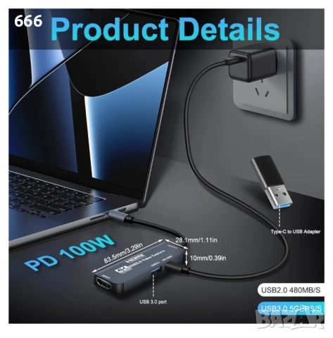 Flintronic USB 3.0 видео карта за заснемане със 100W PD, HDMI към USB-C 4K 1080P 60FPS, снимка 2 - Друга електроника - 53578979