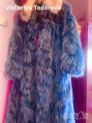 Лукс кожено палто синя лисица