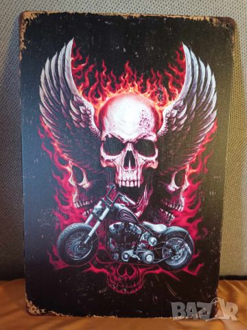 Skull Wings Motorcycle-метална табела(плакет), снимка 2 - Китари - 45808131