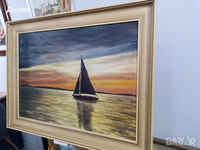 картина маслени боиВетроход при Залез, снимка 6 - Картини - 51966892