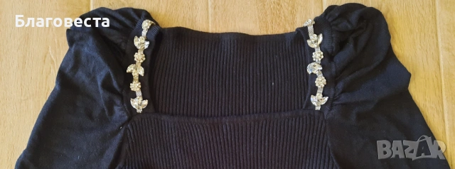 Блуза рипс с буфан ръкави и камъни , снимка 3 - Блузи с дълъг ръкав и пуловери - 53785756