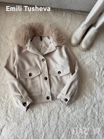 Яке от габардин с пухкава яка, снимка 5 - Якета - 50290466