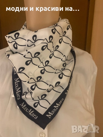 Копринен шал Max Mara, с десен щрауси, снимка 6 - Шалове - 53357722