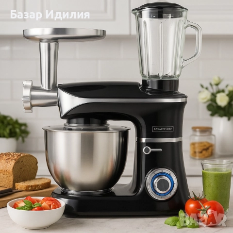 Кухненски робот 3 в 1 Royalty Line RL-PKM1900.7BG - 1900W, 6.5L купа, 1.5L блендер, снимка 2 - Блендери - 51760127