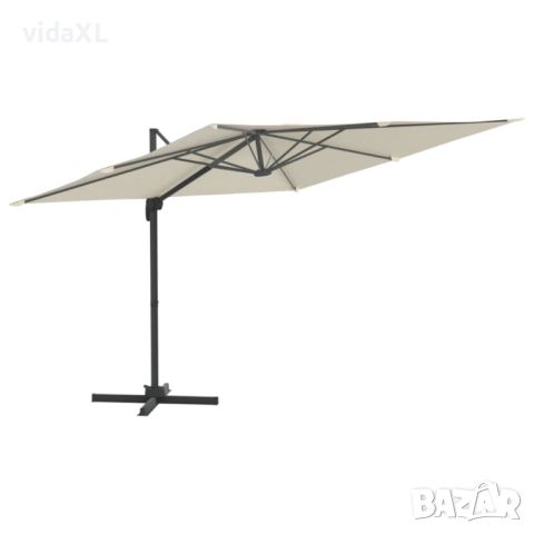 vidaXL Конзолен чадър с алуминиев прът, пясъчнобял, 300x300 см（SKU:319911, снимка 1 - Градински мебели, декорация  - 46293150