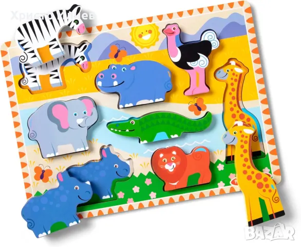Дървен пъзел с животни Melissa and Doug Сафари 8 части