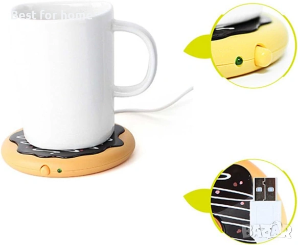 USB Нагревател за чаши „Поничка“ – Подложка за топло кафе и чай на бюрото