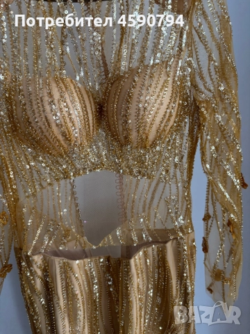 Златна официална рокля, ръчна изработка, S, снимка 7 - Рокли - 51667763