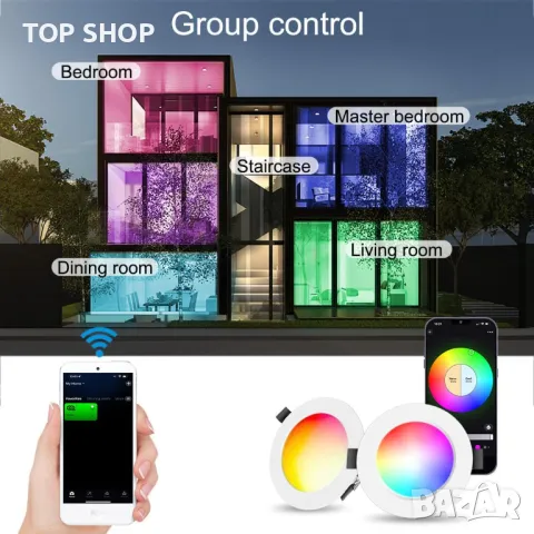 GEYUEYA Таванни LED вградени осветителни тела 5W RGBWC, димируеми, 350LM Smart APP Control, снимка 5 - Лед осветление - 49629116