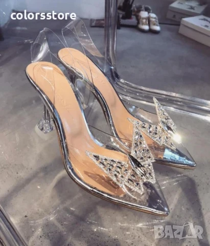 Сандали на ток - прозрачен силикон със сребрист акцент - 9020

, снимка 2 - Сандали - 50888733