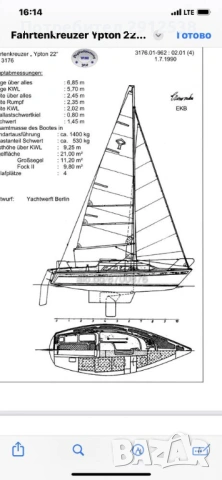 Ветроходна яхта Ypton 22, снимка 4 - Воден транспорт - 54128611