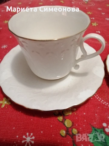 6бр.чаши и 6бр.чинийки за чай от костен порцелан , снимка 2 - Чаши - 53661500